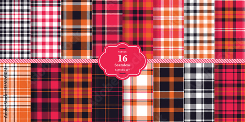 Dusty Rose Tartan patterns fabric texture. Modern Cream Bisque Seamless Tartan Set of 16