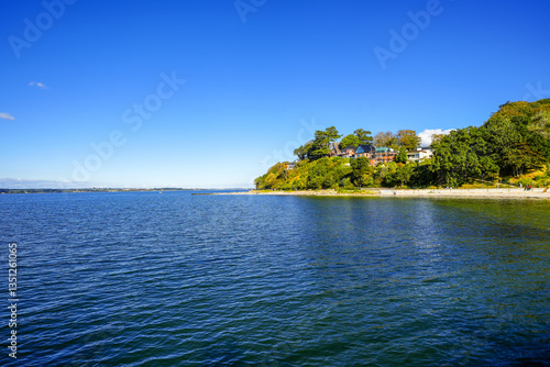 Fototapeta Naklejka Na Ścianę i Meble -  View of the beach in the Baltic Sea town of Glücksburg. Landscape on the Flensburg Fjord.
