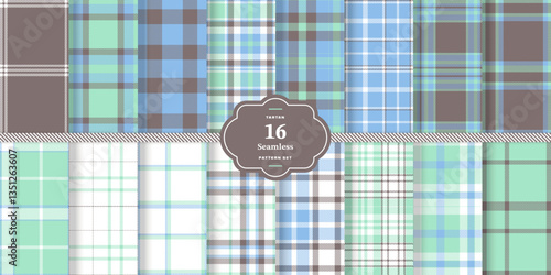 Cream Bisque and Bright Vermillion Seamless Tartan Fabric Design Set of 16