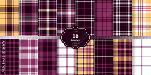 Cream Bisque and Charcoal Gray Seamless Tartan Fabric Design Set of 16