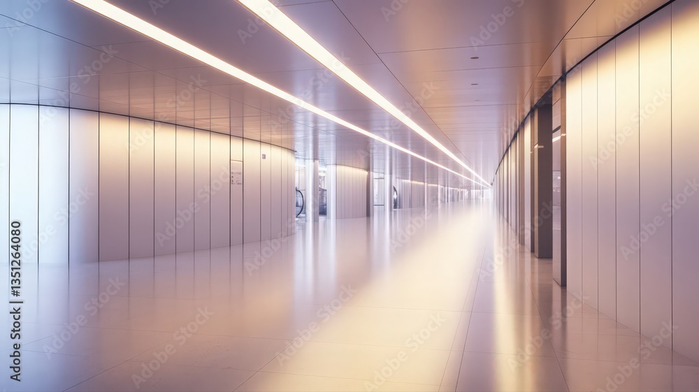 Fototapeta premium Bright White Hallway with Linear Lights, Modern Minimalist Interior Design