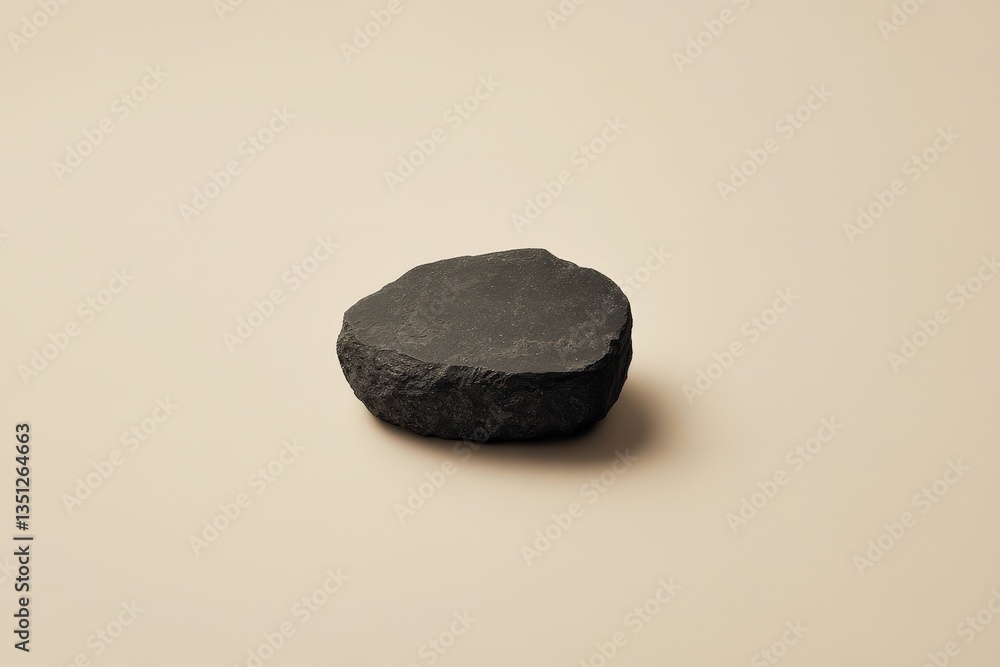 Fototapeta premium A single dark rock sits on a simple neutral background