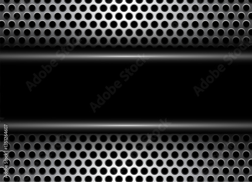 Metal background shiny silver black metallic with halftone dots pattern, silver polished steel texture.