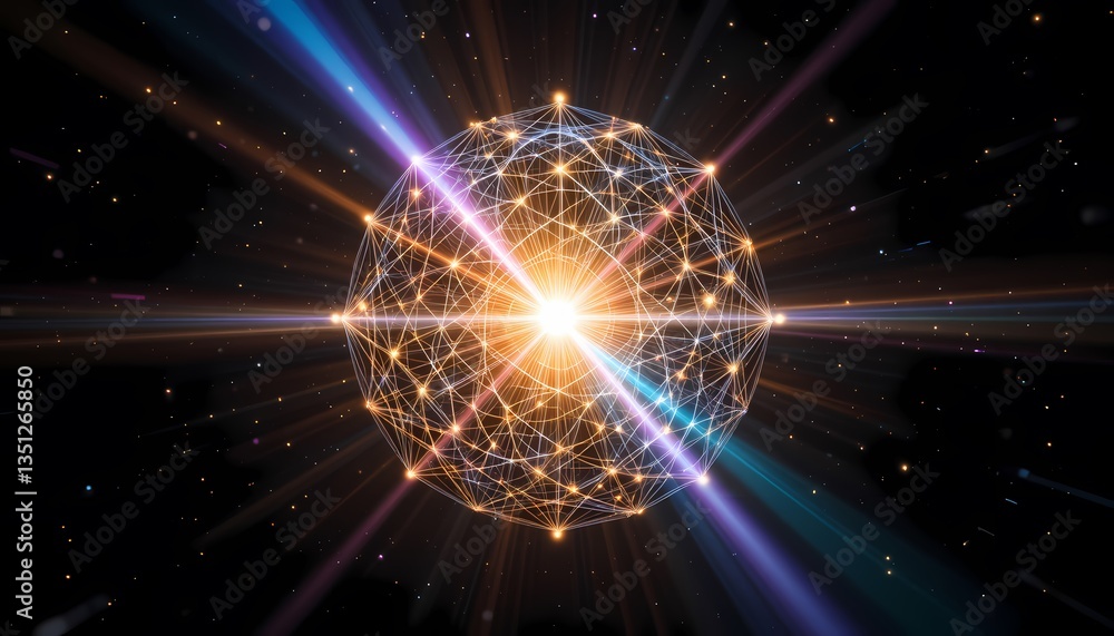 Fototapeta premium Cosmic Energy Sphere, Abstract glowing sphere with energy beams in space