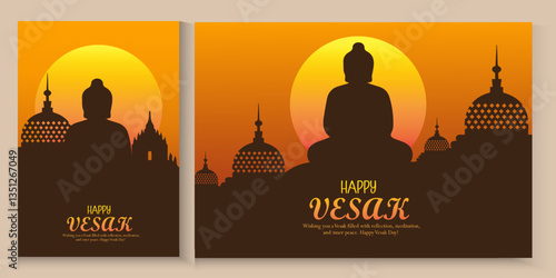 Happy Buddha Purnima poster, banner, card set. Happy Vesak Day greeting flayer, cover for web or banner background  wishes greetings with a buddha minimalist and trendy.