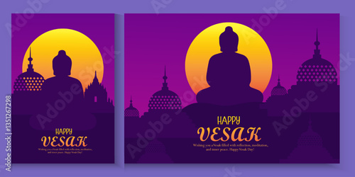 Happy Buddha Purnima poster, banner, card set. Happy Vesak Day greeting flayer, cover for web or banner background  wishes greetings with a buddha minimalist and trendy.