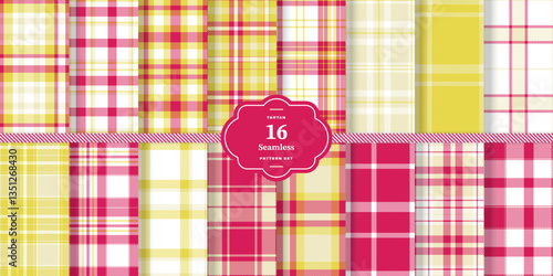 Cream Bisque and Dark Slate Seamless Tartan Fabric Design Set of 16