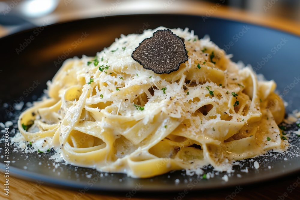 Fettuccine pasta with creamy truffle sauce and shaved black truffle Fettuccine pasta with creamy truffle sauce and shaved black truffle