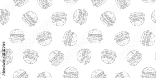 doodle burger pattern background. doodle fast food burger seamless pattern background. seamless pattern of burger in doodle style. Seamless Pattern of a Cheese Burger or Hamburger. hamburger pattern.