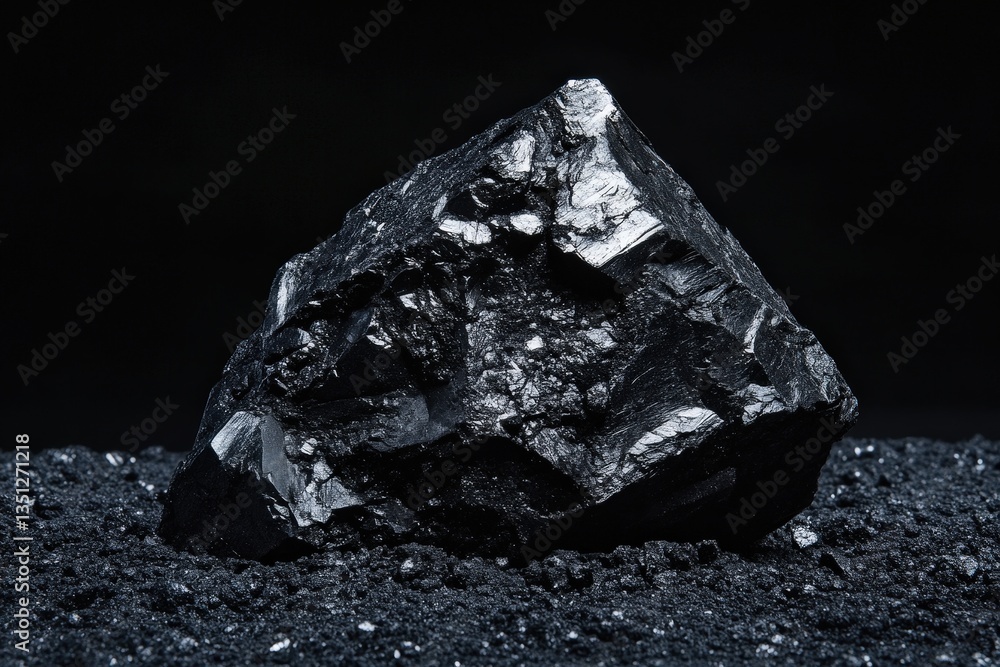 Fototapeta premium A single dark rock resting on a dark substance background