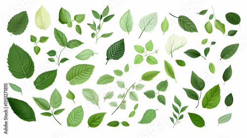Wallpaper Mural Diverse green leaves collection, isolated on white background, perfect for design projects or botanical illustrations Torontodigital.ca