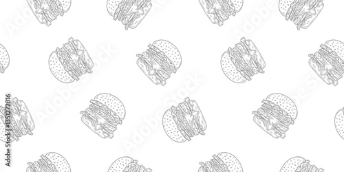 doodle burger pattern background. doodle fast food burger seamless pattern background. seamless pattern of burger in doodle style. Seamless Pattern of a Cheese Burger or Hamburger. hamburger pattern.