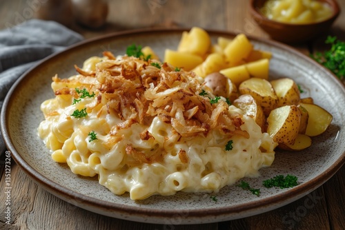 Heartwarming Swiss comfort food served with apple sauce and cheese