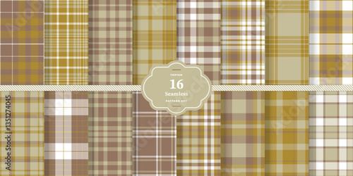 Plaid pattern seamless. Cream Bisque & Pale Straw Tartan Fabric Design. Set of 16