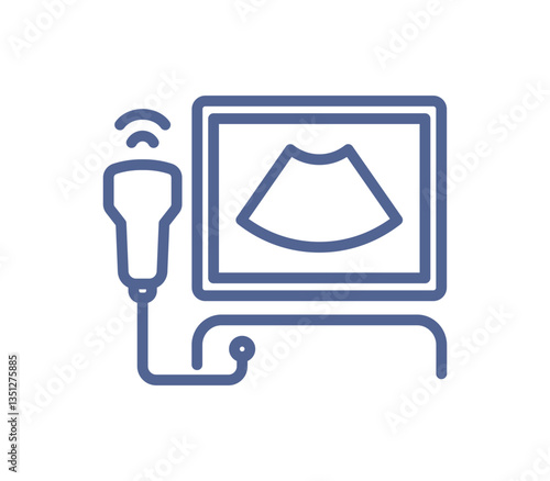 Outline medical equipment, modern technology for diagnosis of various disease, lineart pictogram, simple linear flat vector illustration isolated on white background.