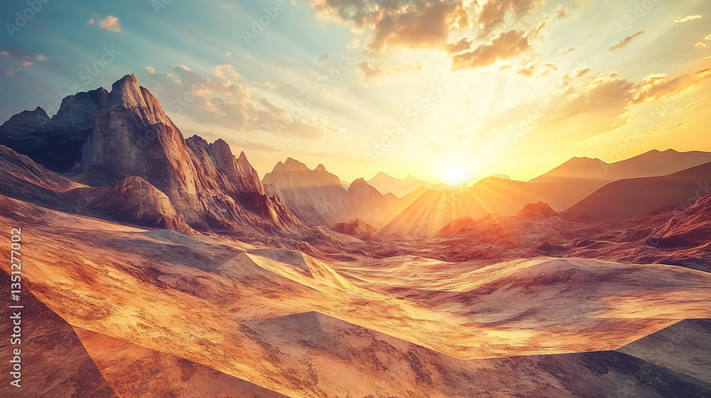 Naklejka premium Majestic mountain range silhouetted against a breathtaking sunset sky creating a stunning natural landscape worthy of awe and inspiration.