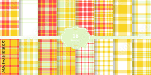 Modern Cream Bisque & Bright Canary Seamless Tartan Fabric Design Set of 16