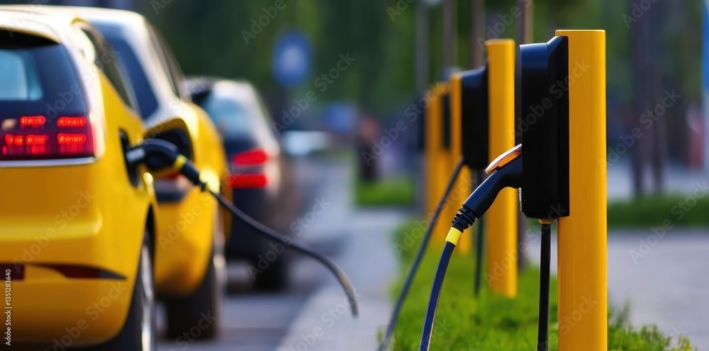 An electric vehicle charging station in a modern urban setting, showcasing sustainability and innovation. An electric vehicle charging station in a modern urban setting, showcasing sustainability and innovation.