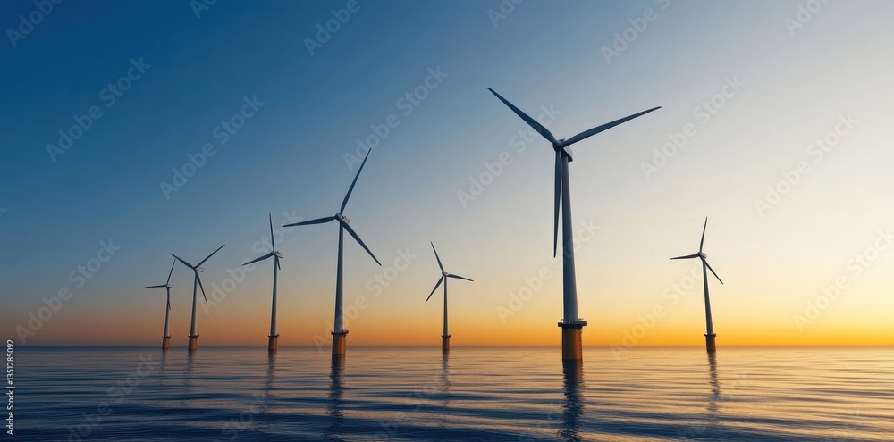 Obraz premium An offshore wind farm harnessing clean energy, showcasing sustainable power generation at sea.