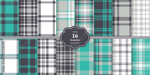Modern Seamless Tartan featuring Classic Tartan Red and Cream Bisque Fabric Design Set of 16