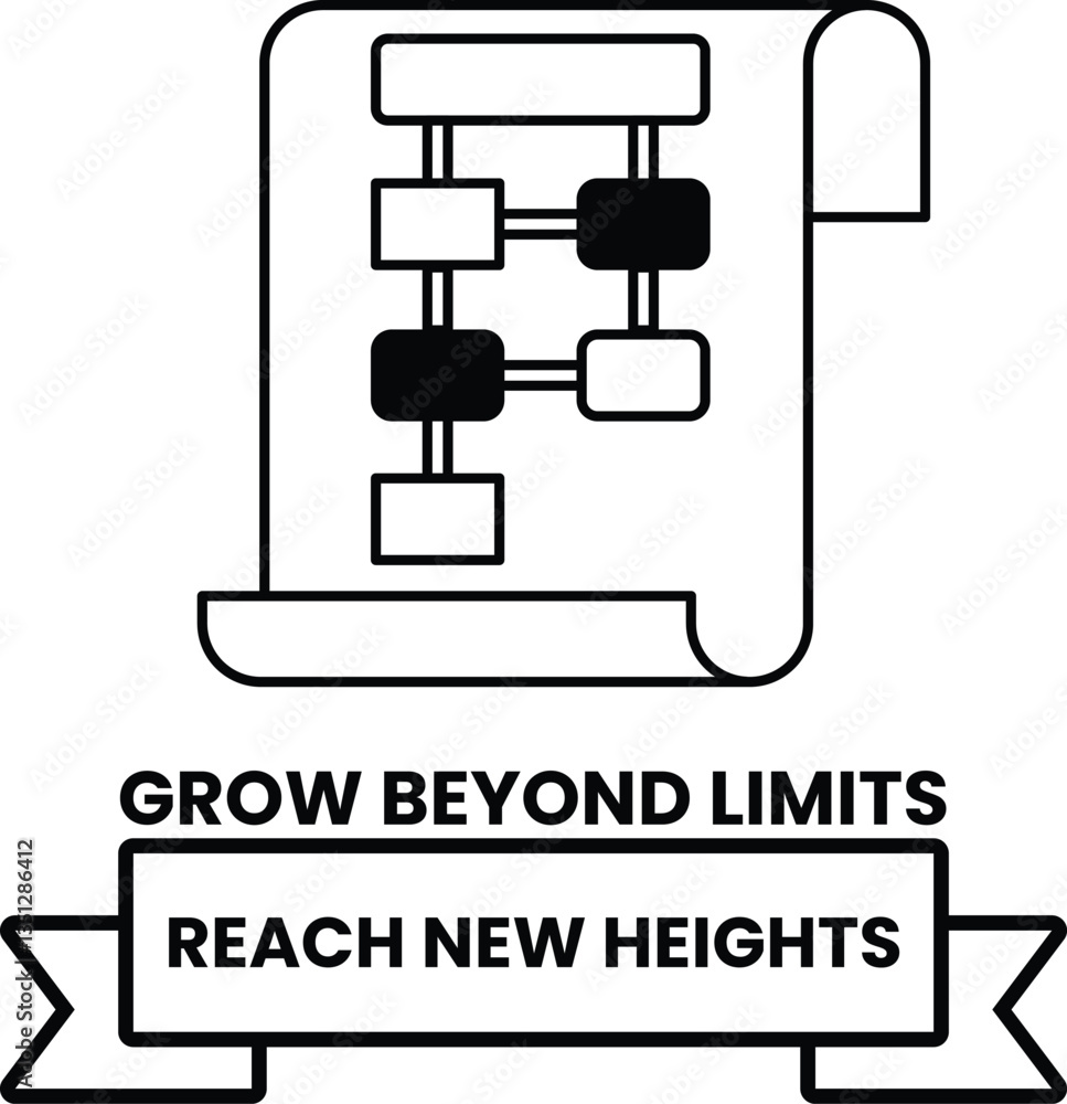 A flow chart with a ribbon around it that says Grow beyond limits A flow chart with a ribbon around it that says Grow beyond limits