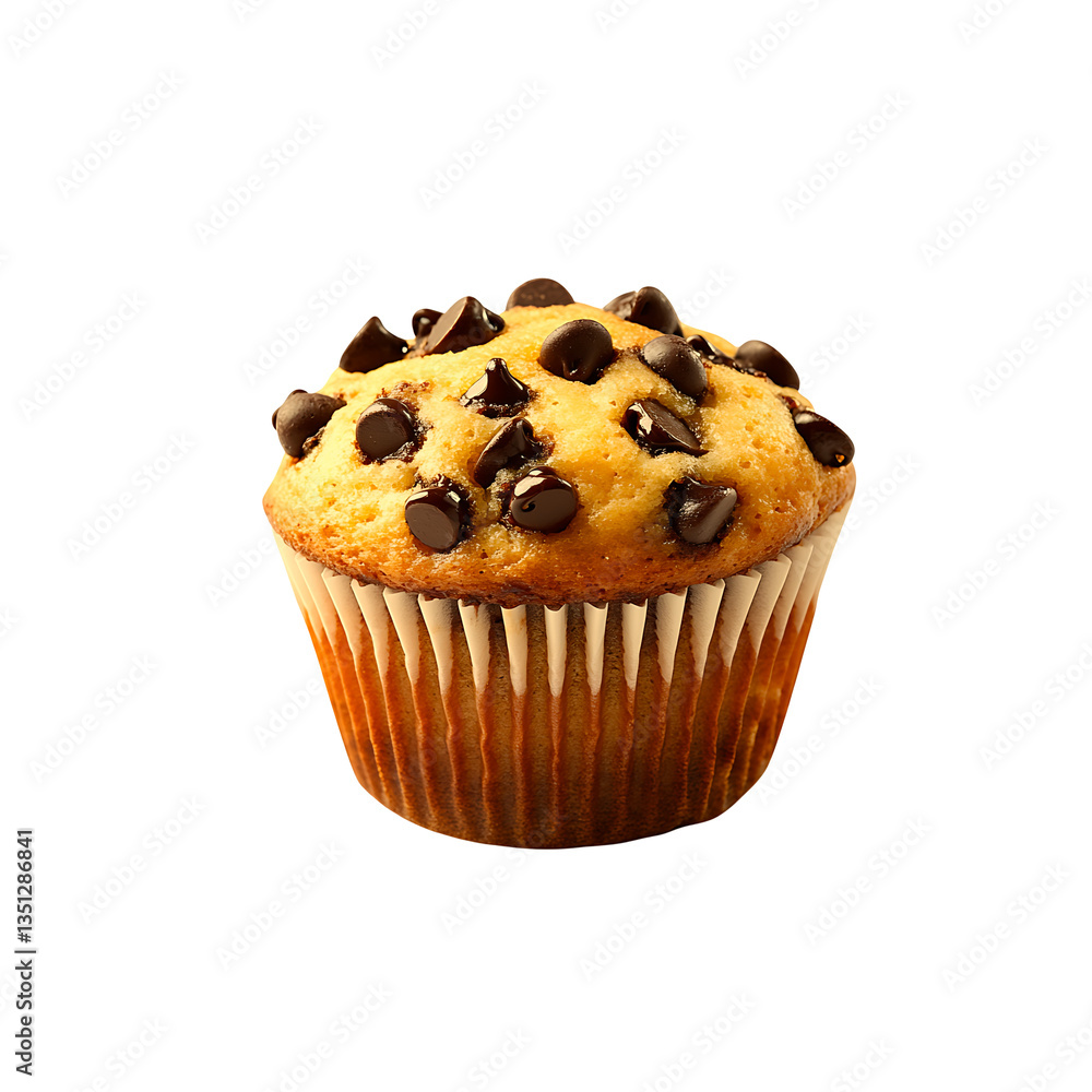 Chocolate chip and chocolate muffins isolated on a white background Chocolate chip and chocolate muffins isolated on a white background