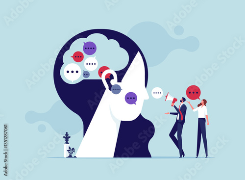 Conceptual Illustration of Effective Listening Skills, listen and accept all opinion, suggestion or customer feedback, trying hard to listen to all colleagues advice