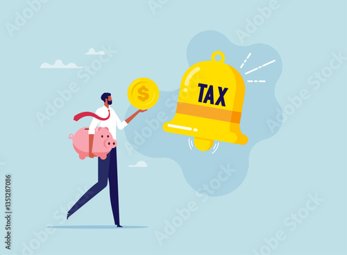 Individual income tax payment notification, revenue calculation for withholding tax, reminder from government concept. shaking bell with engraved word TAX to notify businessman