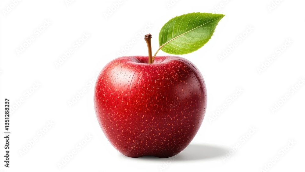 Fresh Red Apple with Leaf Isolated on White Background for Healthy Eating and Nutrition Fresh Red Apple with Leaf Isolated on White Background for Healthy Eating and Nutrition