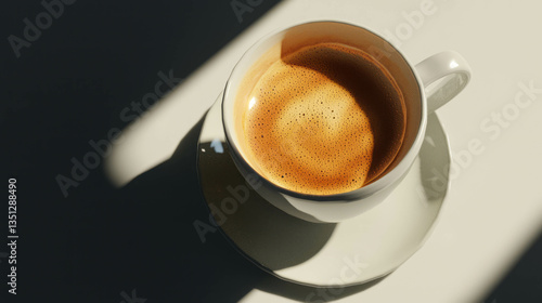 Morning ritual: realistic espresso in a demitasse cup with shadow play
