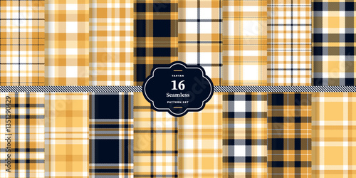 Modern Seamless Tartan featuring Vivid Poppy and Cream Bisque Fabric Design Set of 16