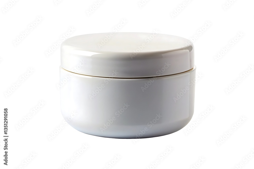 A simple, elegant off-white cream jar, perfect for storing luxurious skincare or beauty products against a clean white background. A simple, elegant off-white cream jar, perfect for storing luxurious skincare or beauty products against a clean white background.
