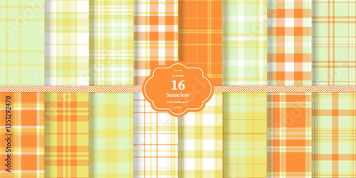 Modern Pale Cream & Cream Bisque Seamless Tartan Fabric Design Set of 16