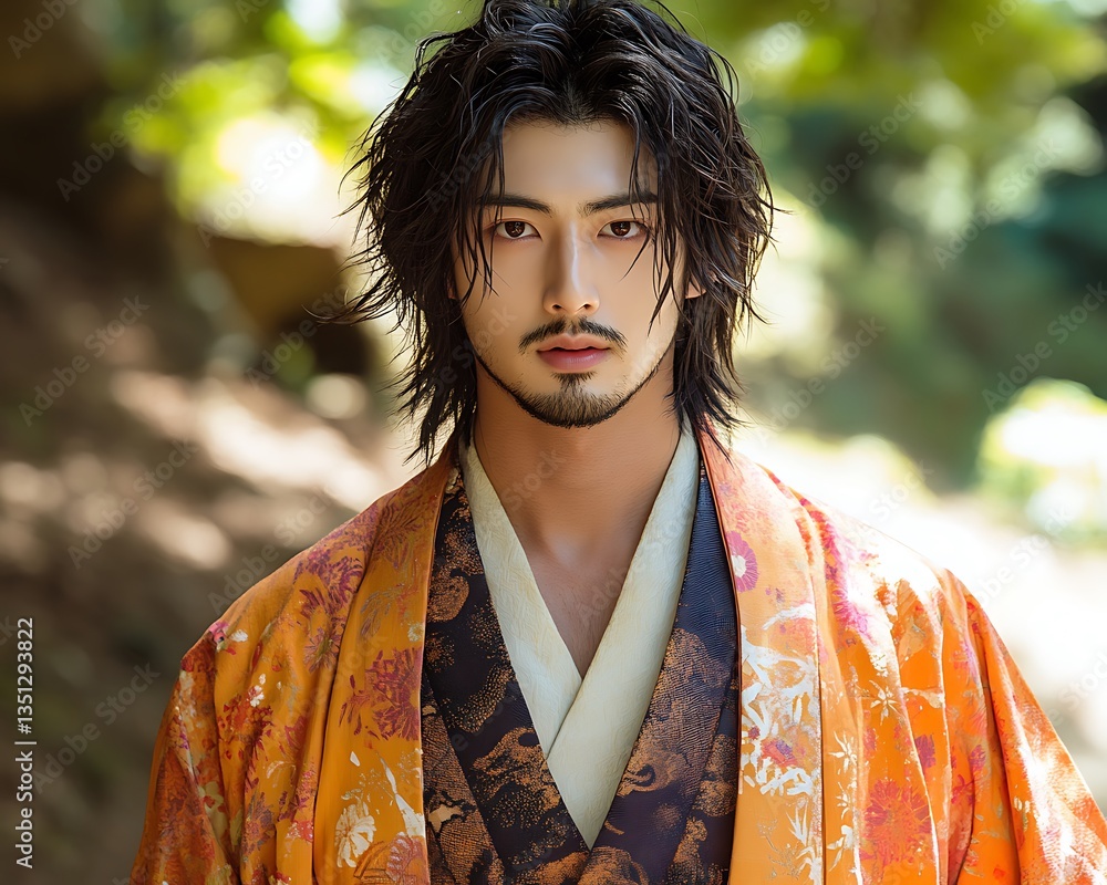 Ancient Warrior in Autumn Forest.