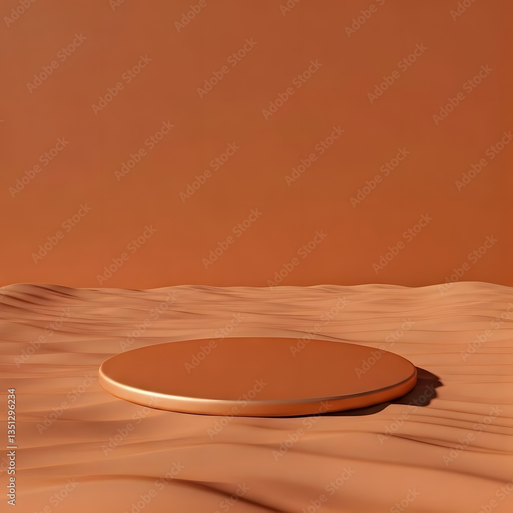 A clay podium set in a terracotta-colored desert with soft wind patterns, Ai Generated A clay podium set in a terracotta-colored desert with soft wind patterns, Ai Generated