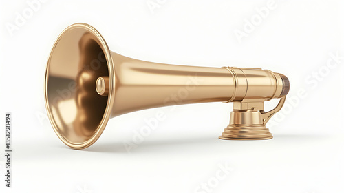Golden vintage megaphone announcement; white background; communication concept; ideal for marketing
