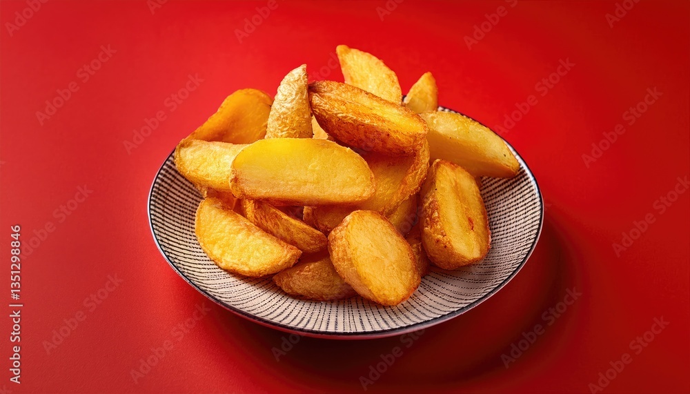 Fried potatoes on a plate on a red background
Fried potatoes on a plate on a red background