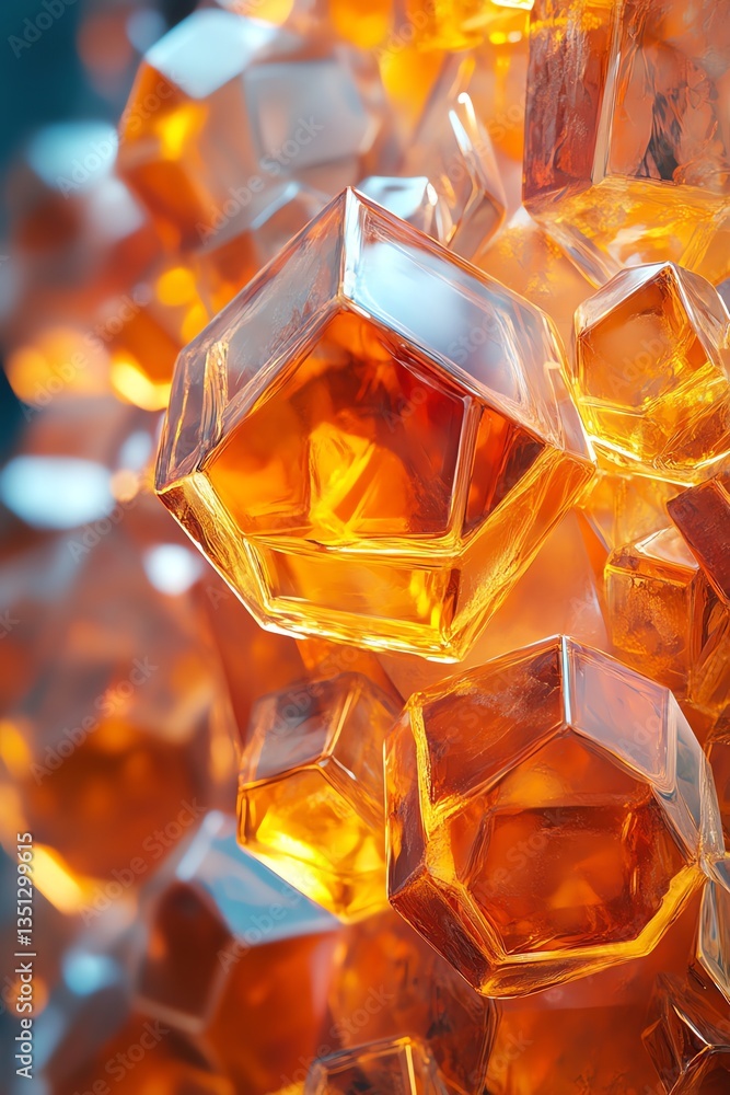 Abstract Amber Crystal Formation with Geometric Shapes and Light Reflections Abstract Amber Crystal Formation with Geometric Shapes and Light Reflections