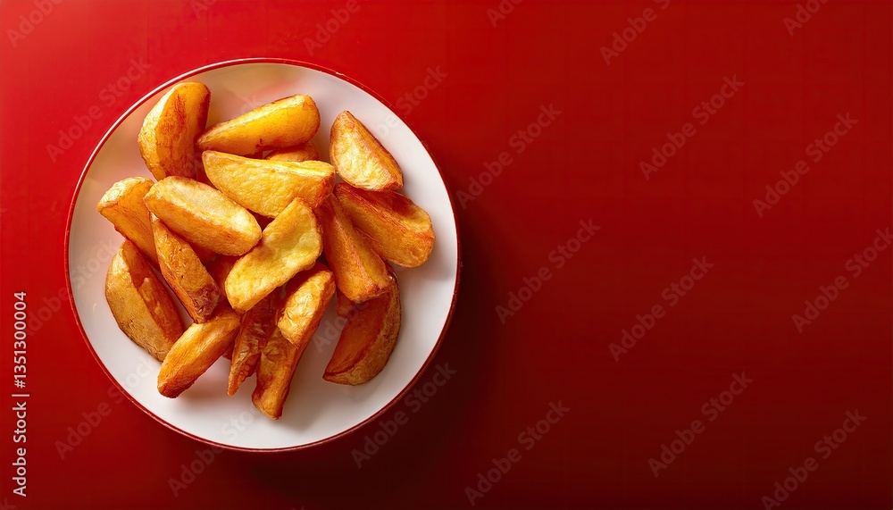 Fried potatoes on a plate on a red background
Fried potatoes on a plate on a red background