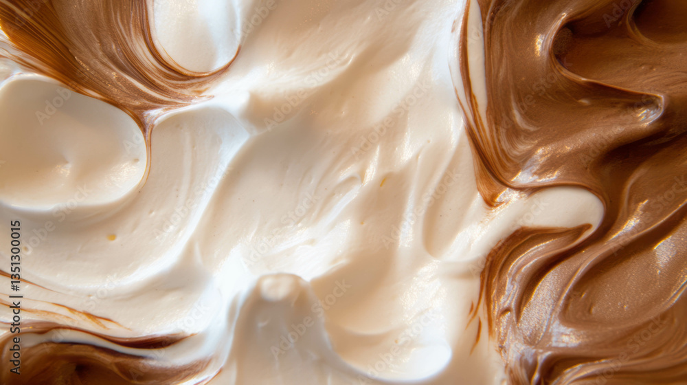 Decadent texture of dark chocolate ganache swirled with whipped cream Decadent texture of dark chocolate ganache swirled with whipped cream