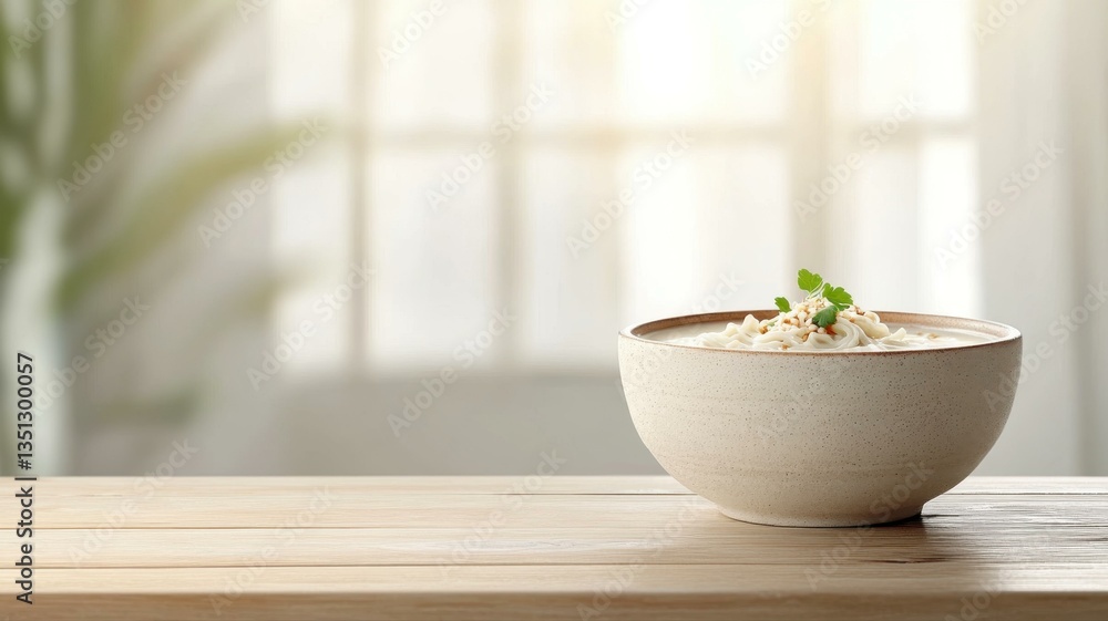 Minimalist bowl of rice on wooden table with soft window light, perfect for healthy eating concept and design projects. Minimalist bowl of rice on wooden table with soft window light, perfect for healthy eating concept and design projects.