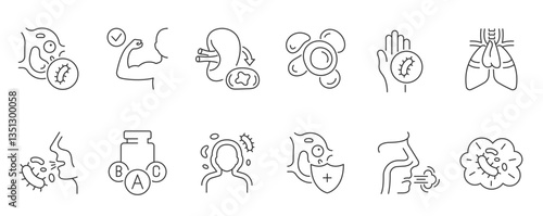 Immunity system line icon. Human immune system vector design. Virus and bacteria illustration