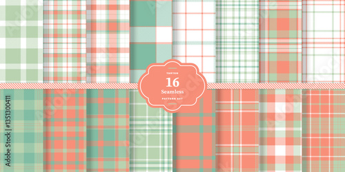 Classic Tartan Red Seamless Tartan with Cream Bisque accents Fabric Design Set of 16