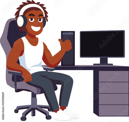 Streamer Gamer Boy at Computer Desk