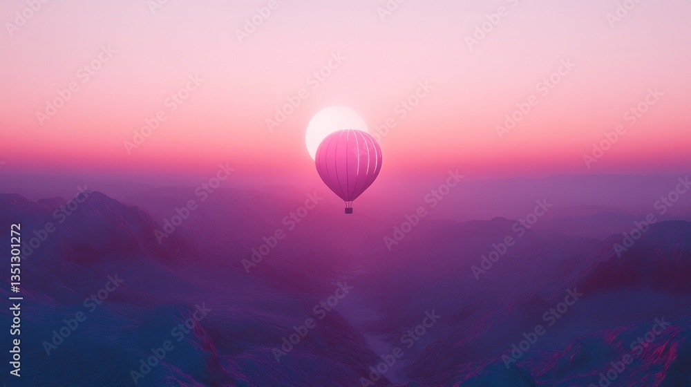 Fototapeta premium Hot air balloon sunset mountainscape
