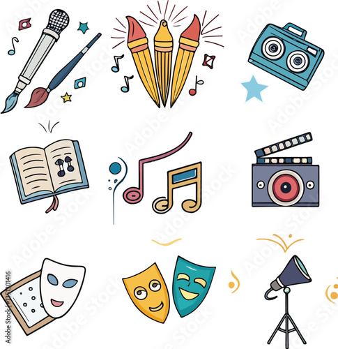 Vibrant art icon pack illustration.Generative AI.