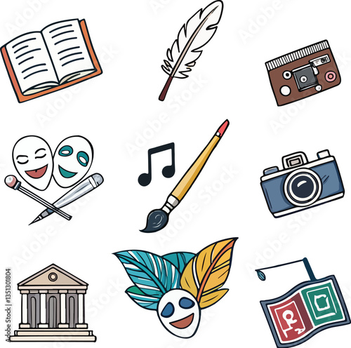 Vibrant art icon pack illustration.Generative AI.