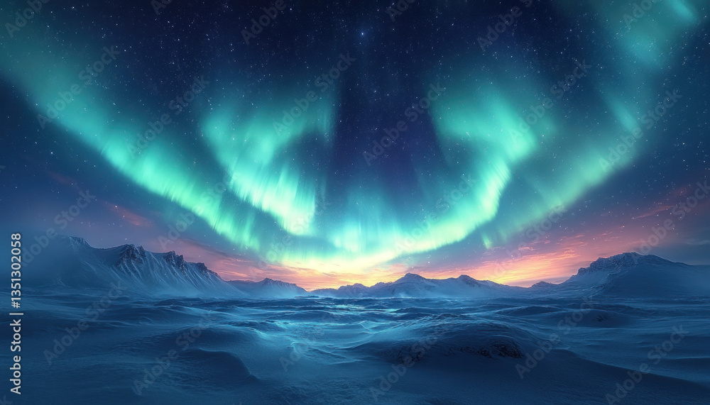 Naklejka premium A mesmerizing aurora display dances across the night sky