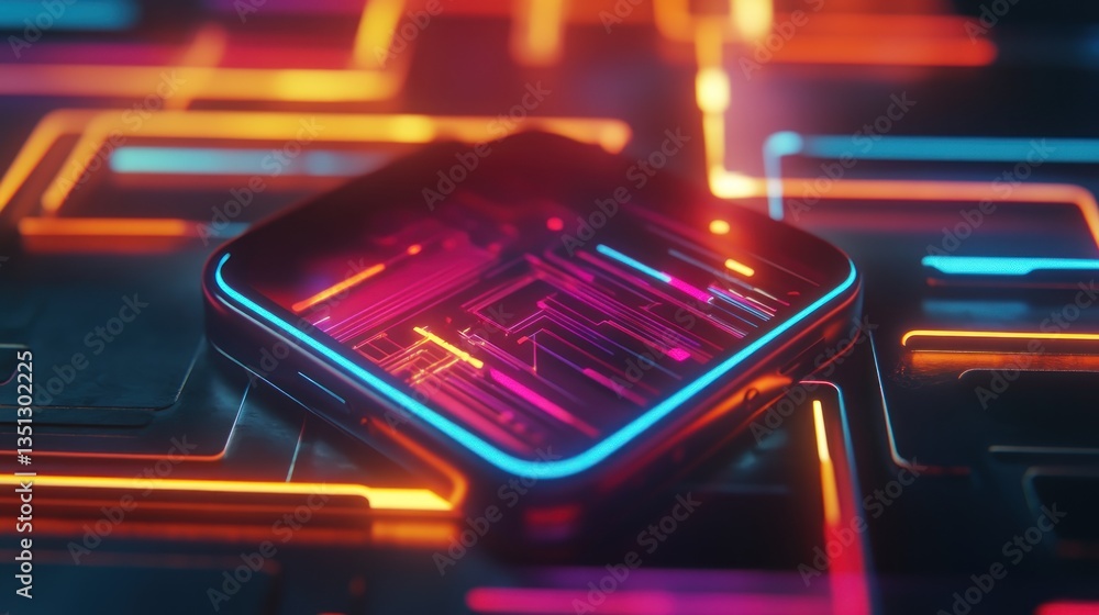 Obraz premium Neon Circuit Board Tech Glow Abstract