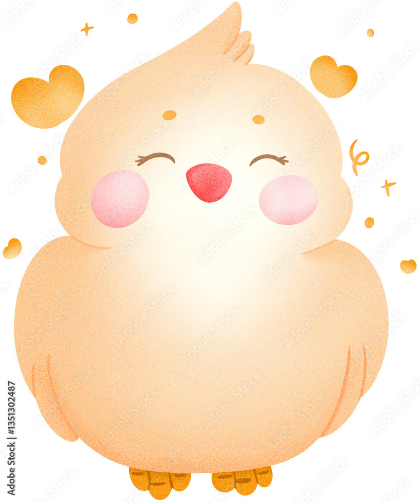 A Charming Digital Illustration of a Smiling Cockatiel with Golden Hearts and Sparkles A Charming Digital Illustration of a Smiling Cockatiel with Golden Hearts and Sparkles